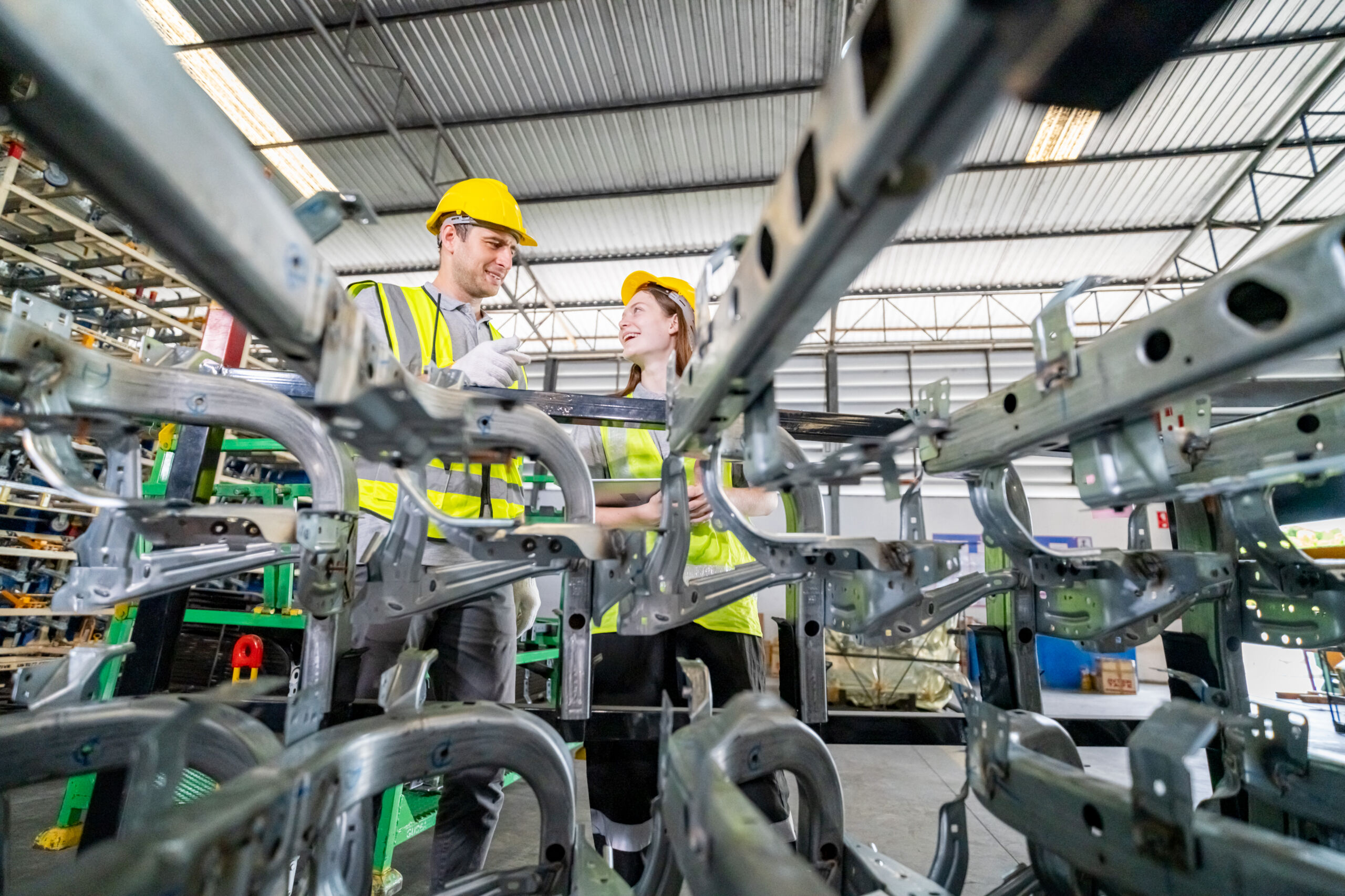 Storehouse workers are checking stock and inventory in retail warehouse. Business factory industry concept.